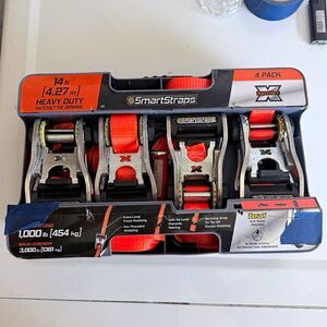 SmartStraps Zerust Ratchet 14ft Orange Tie Down 4pk 1000lb WLL Hooks